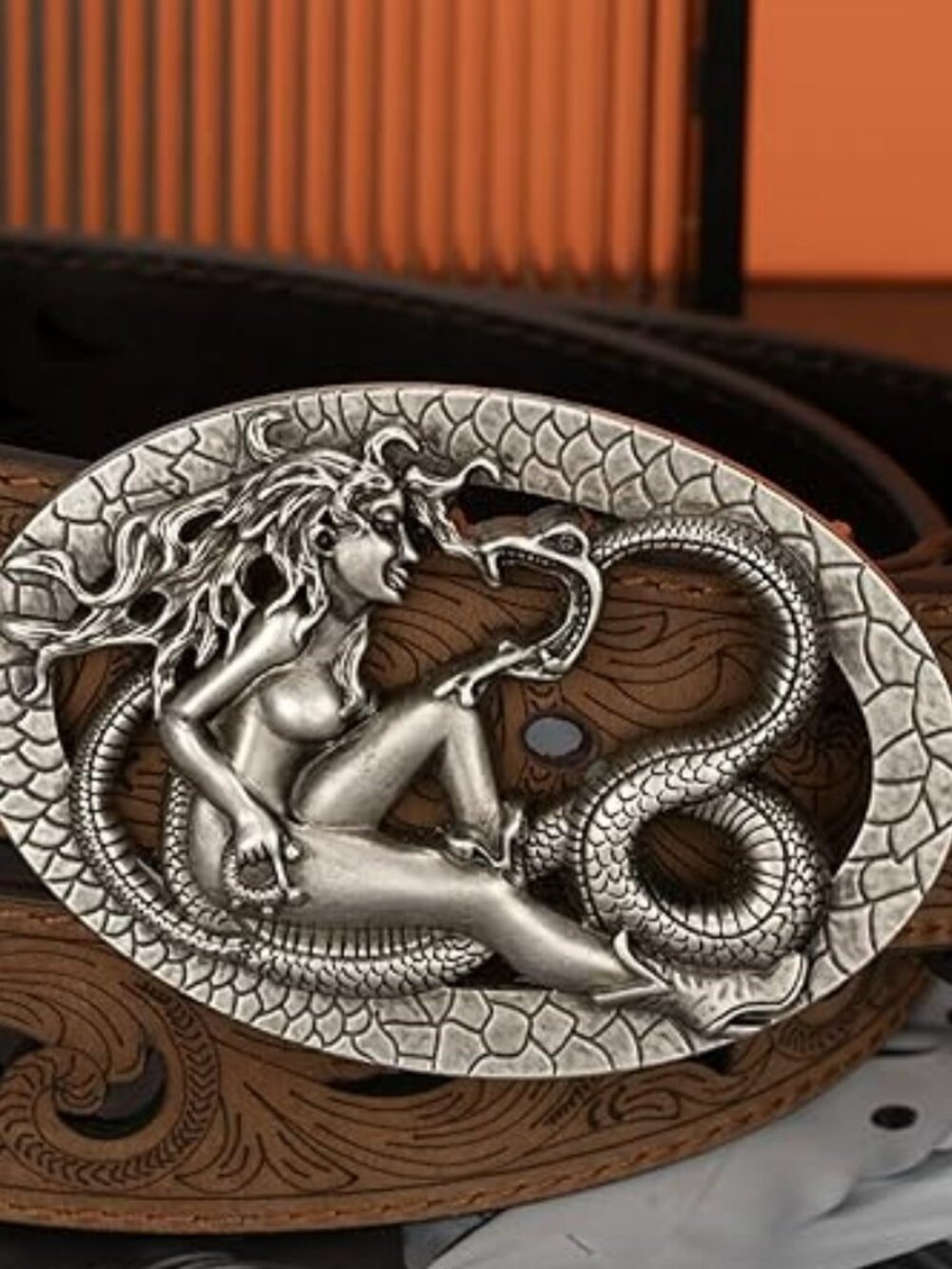 Western Cowboy Belt Buckle for Men Lady and Snake Antique Silver Finish